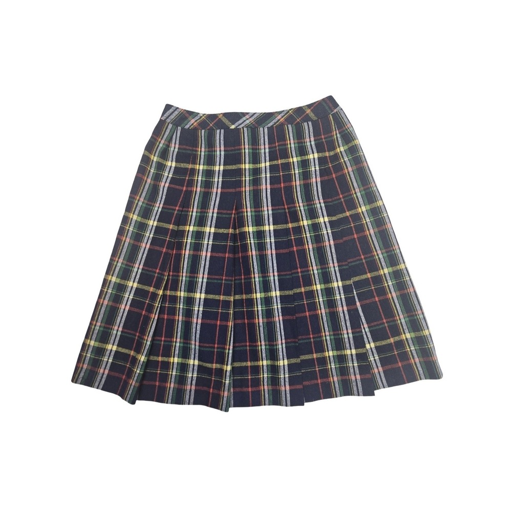 Addenda Vintage 60s Blue Plaid Pleated A-Line Mini Skirt Tartan School Girl 4/6